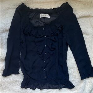 Women's Navy Sheer Ruffled Top